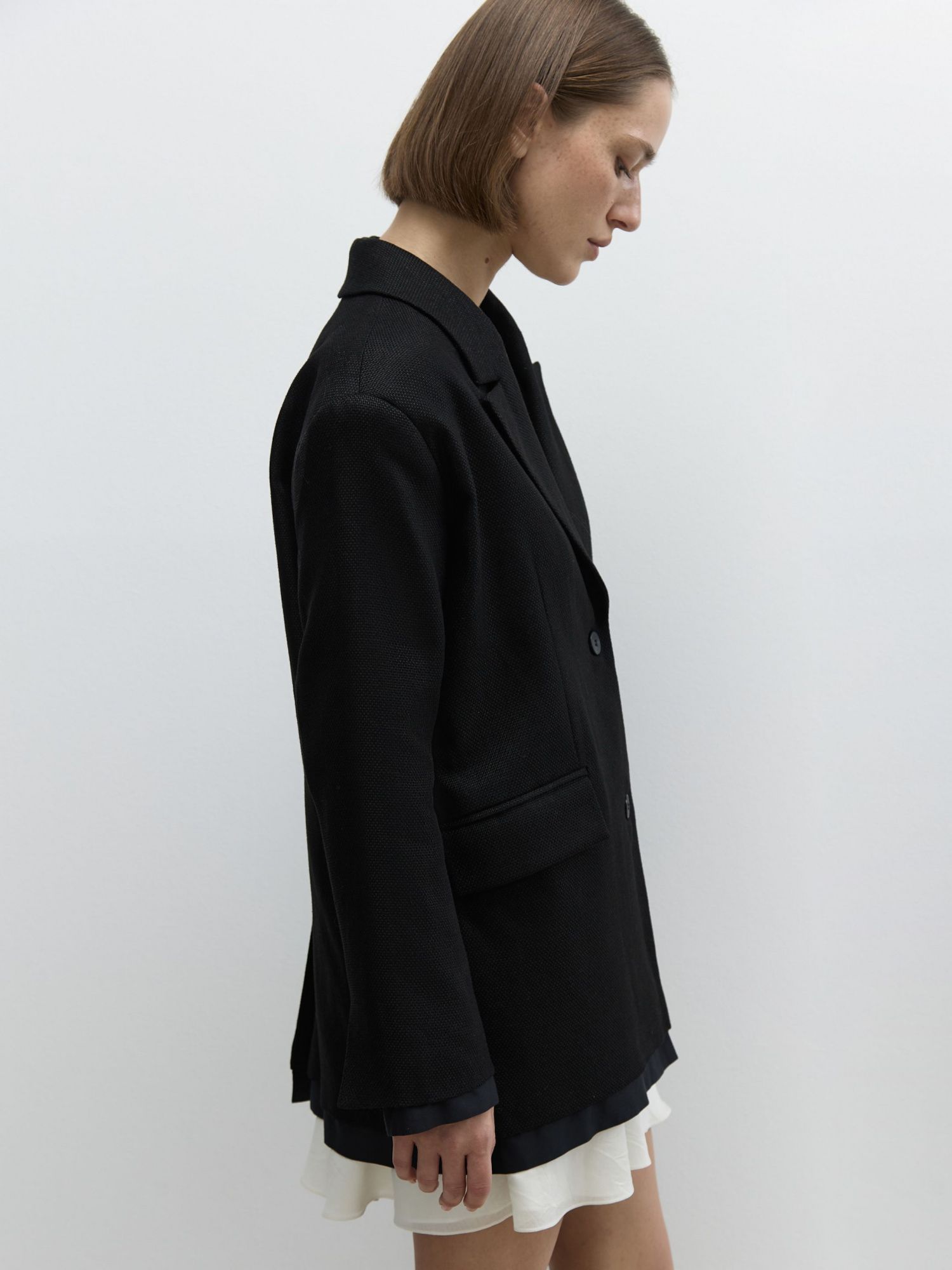 Жакет изо льна с имитацией рубашки черный - фото 7. Around