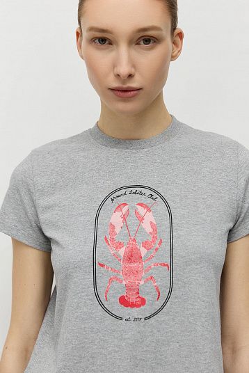 Футболка с винтажным принтом  серый меланж