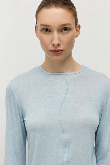 Лонгслив с рельефным швом голубой