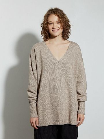 Пуловер из смесового кашемира  серо-бежевый