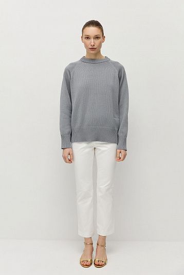 Брюки укороченные из итальянской джинсы молочный