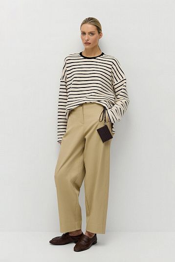 Лонгслив в полоску из фактурного хлопка молочный/ полоска 