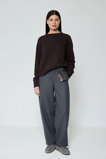 Джемпер кроп из смесового кашемира темно-коричневый