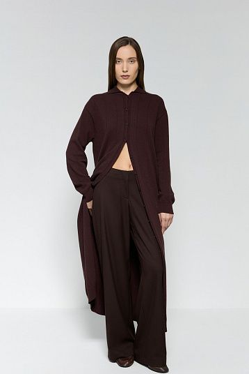Платье-рубашка из смесового кашемира портвейн