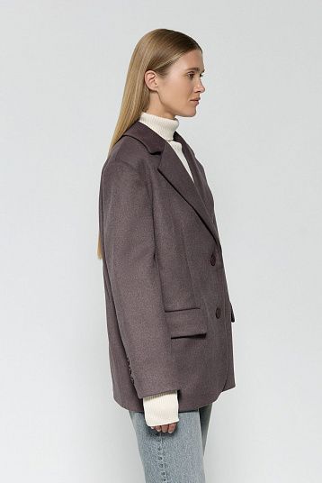 Пальто-жакет из шерсти портвейн