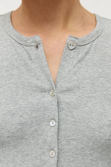 Лонгслив на пуговицах серый меланж