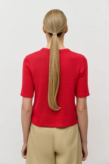 Джемпер-футболка с фигурным краем красный