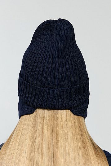 Шапка с ушками из мериноса чернильный