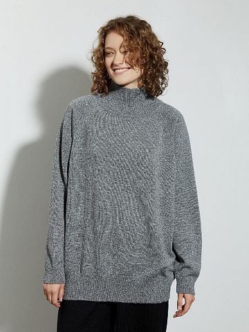 Базовый свитер из мериноса Oversize черный/белый меланж