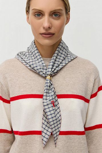 Косынка к рубашке бежевый/ синяя клетка