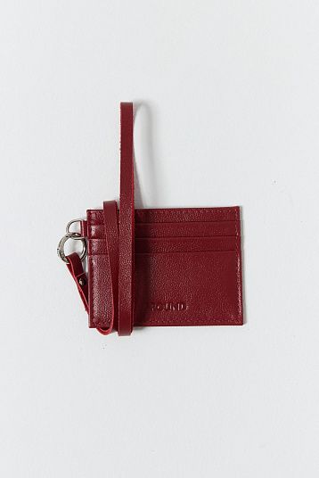Картхолдер со съемным ремешком из кожи красный