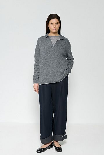 Поло из смесового кашемира графит/серый