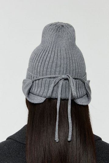 Шапка с ушками из мериноса серый
