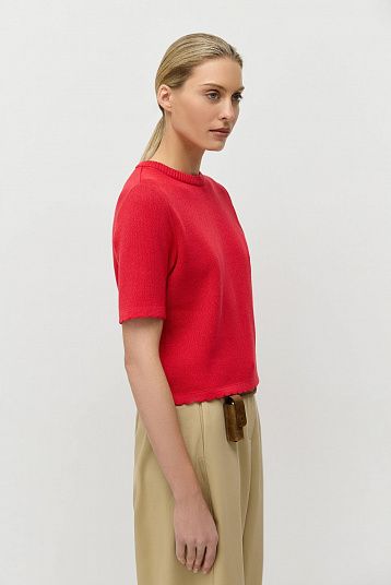 Джемпер-футболка с фигурным краем красный