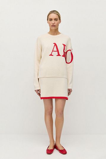 Джемпер AROUND светло-бежевый/красный