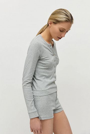 Лонгслив на пуговицах серый меланж