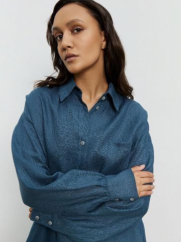Рубашка объемная изо льна серо-синий