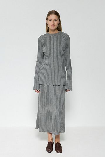 Костюм из хлопка с юбкой темно-серый