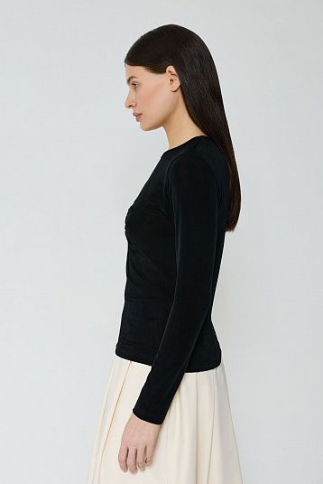 Лонгслив со сборкой черный