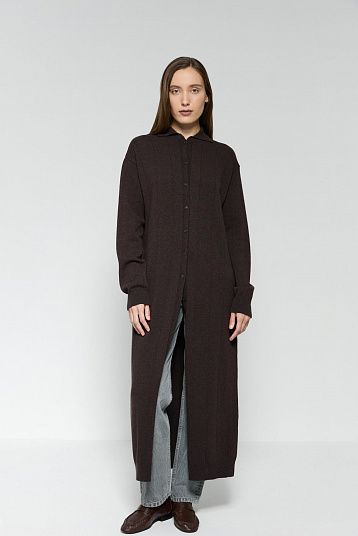 Платье-рубашка из смесового кашемира темно-коричневый