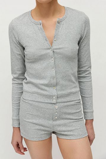 Лонгслив на пуговицах серый меланж