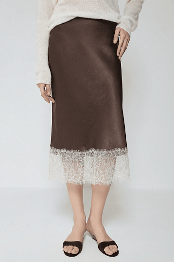 Юбка из атласа и кружева  шоколадный