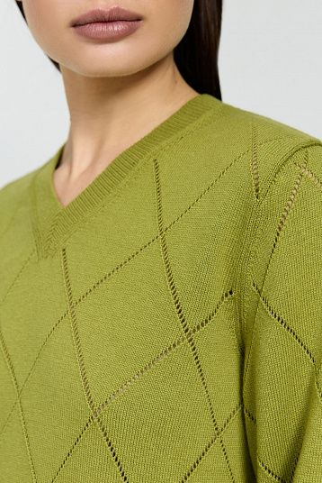Пуловер с ромбами из хлопка с кашемиром зеленый