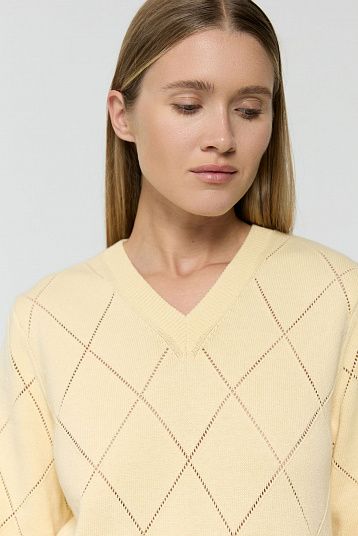 Пуловер с ромбами из хлопка с кашемиром масло
