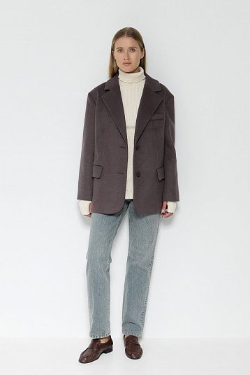 Пальто-жакет из шерсти портвейн