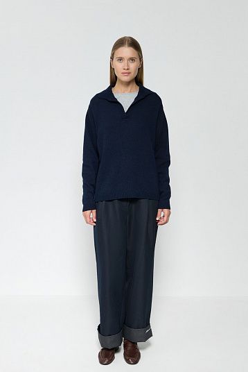 Поло из смесового кашемира темно-синий