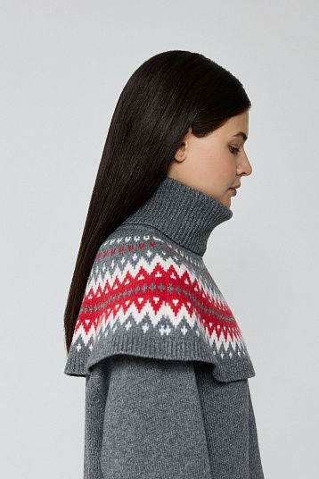 Манишка с узором из смесового кашемира графит, красный, молочный