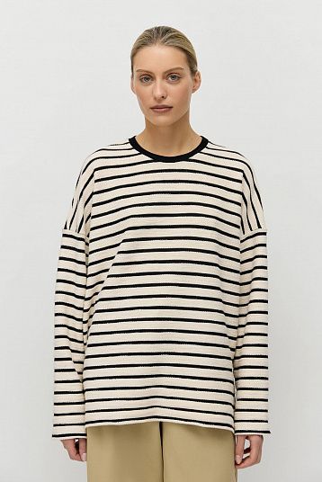 Лонгслив в полоску из фактурного хлопка молочный/ полоска 