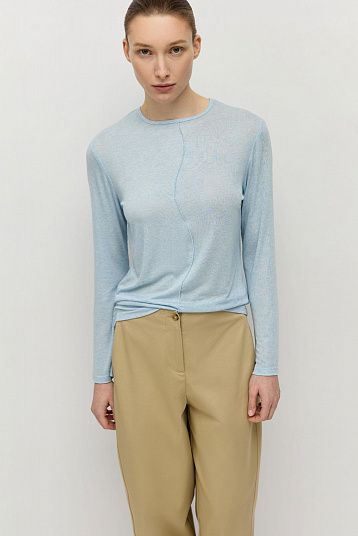 Лонгслив с рельефным швом голубой