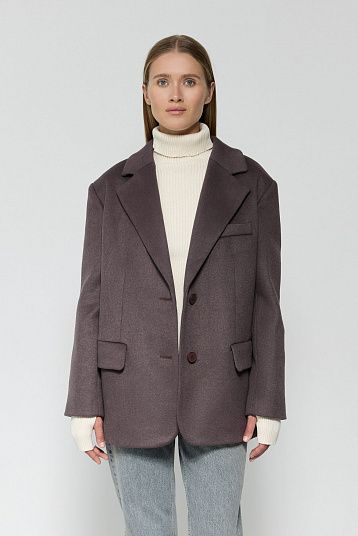 Пальто-жакет из шерсти портвейн