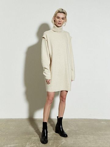 Платье-свитер из смесового кашемира сливочный