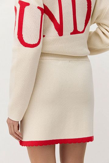 Юбка мини с фигурным краем светло-бежевый/красный