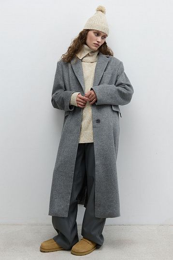 Пальто строгое из шерсти серый