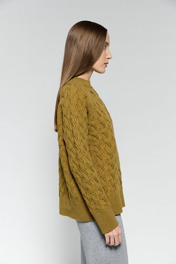 Джемпер в косы из объемной шерсти зеленый