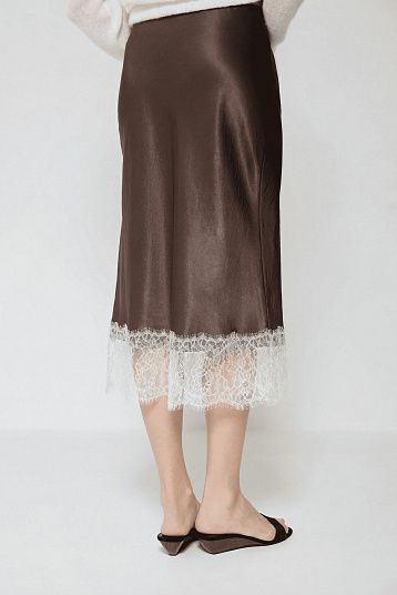 Юбка из атласа и кружева  шоколадный