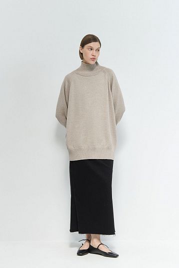 Базовый свитер из мериноса Oversize серо-бежевый