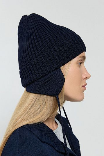 Шапка с ушками из мериноса чернильный