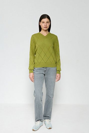 Пуловер с ромбами из хлопка с кашемиром зеленый