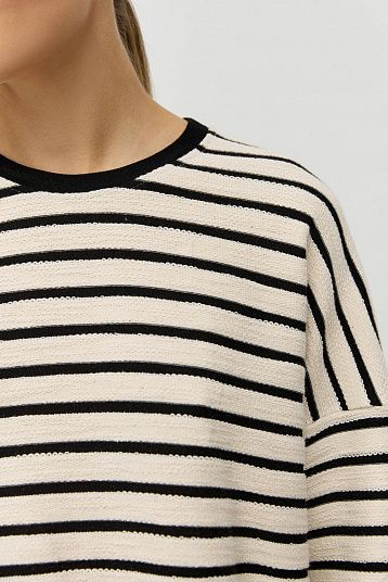 Лонгслив в полоску из фактурного хлопка молочный/ полоска 