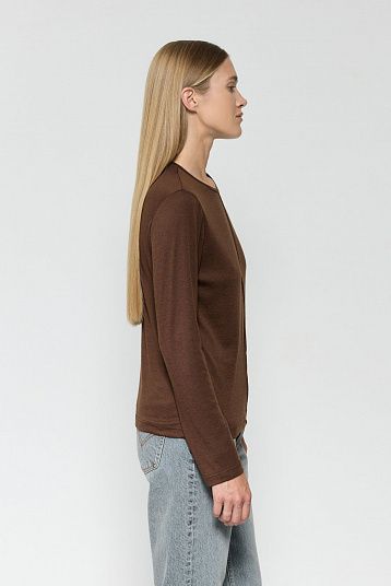 Лонгслив с рельефным швом коричневый