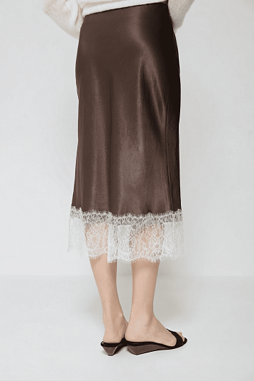 Юбка из атласа и кружева  шоколадный