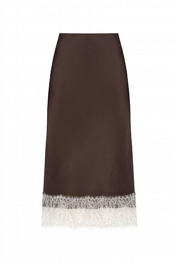 Юбка из атласа и кружева  шоколадный