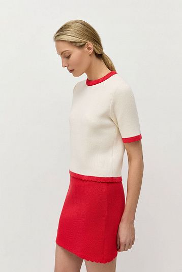 Юбка мини с фигурным краем красный