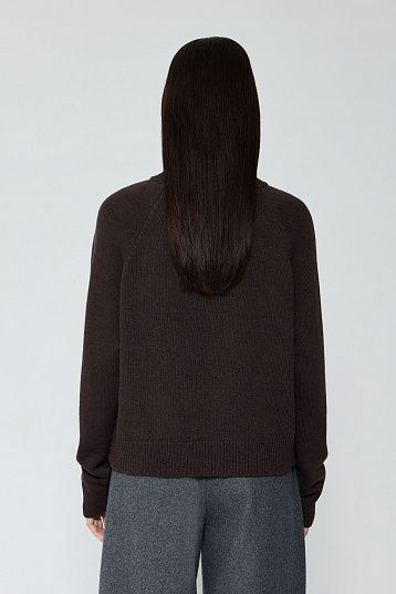 Джемпер кроп из смесового кашемира темно-коричневый