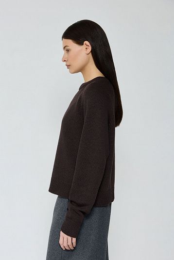 Джемпер кроп из смесового кашемира темно-коричневый