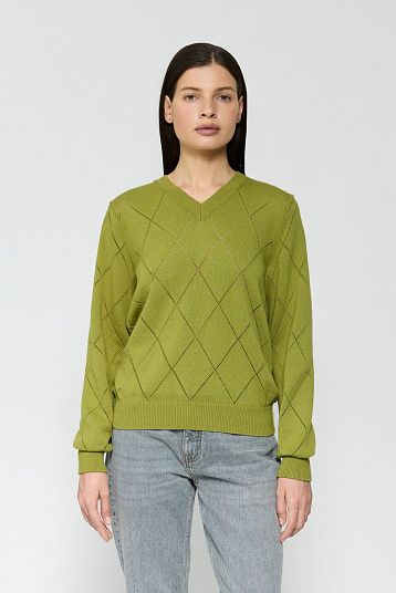 Пуловер с ромбами из хлопка с кашемиром зеленый
